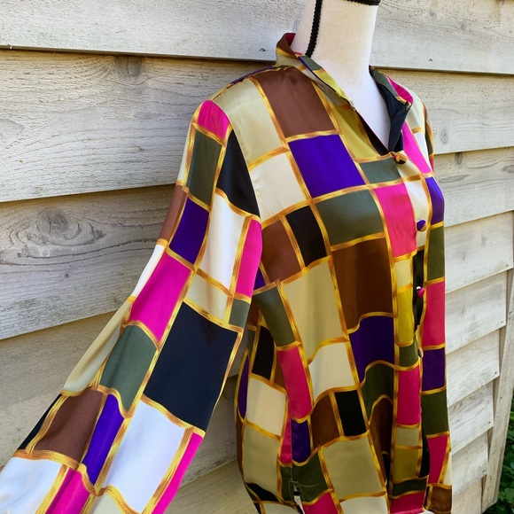 Vintage 80s Gold Geometric Button Down Mod Shirt - Picture 10 of 16